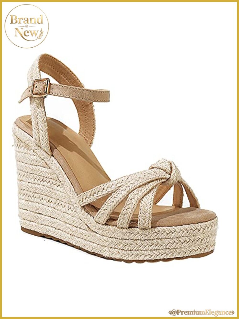 Woven Linen Straw Wedge Sandals Open Toe Platform Espadrilles